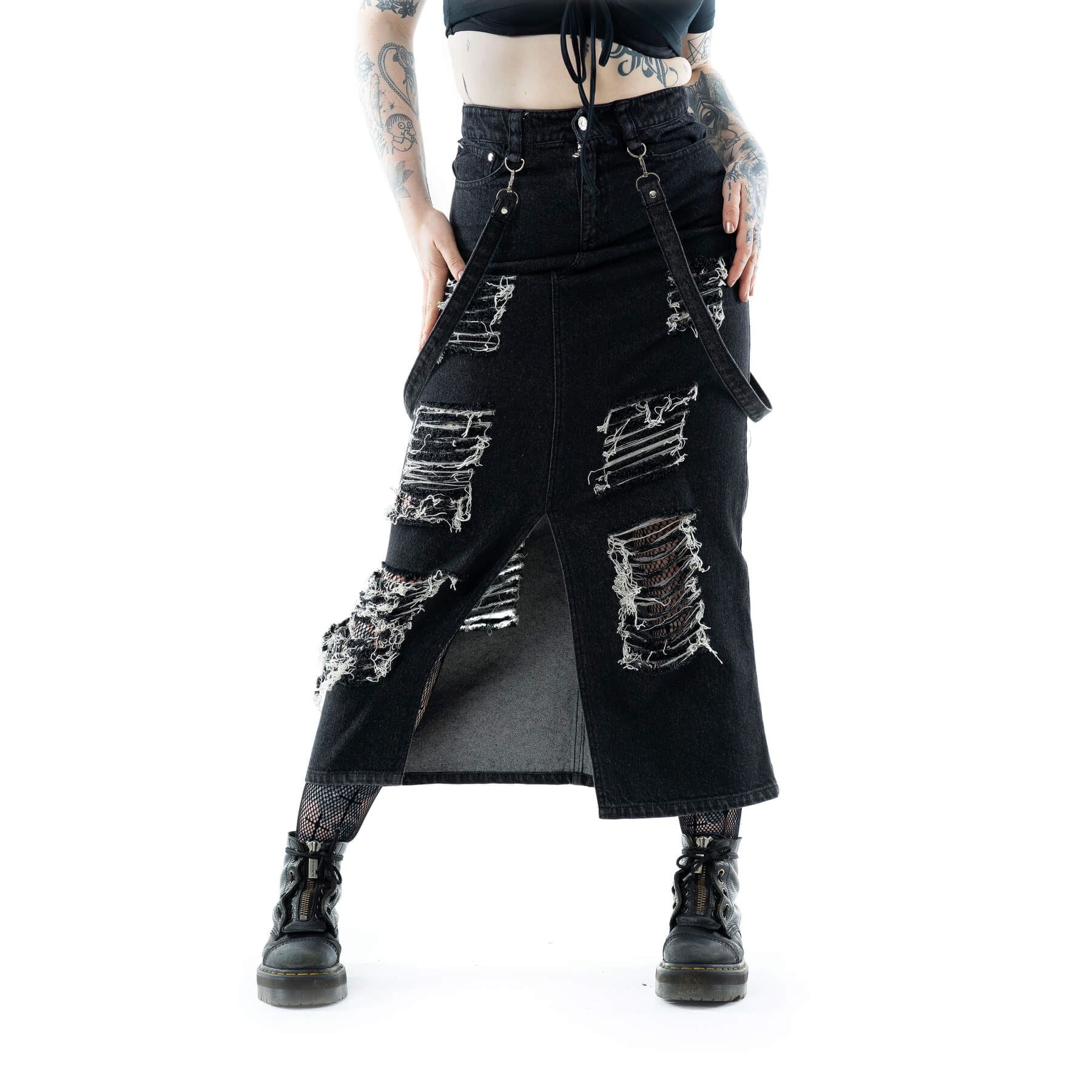 VIXXSIN RUNA SKIRT - BLACK STONEWASH – Osiris Gothic